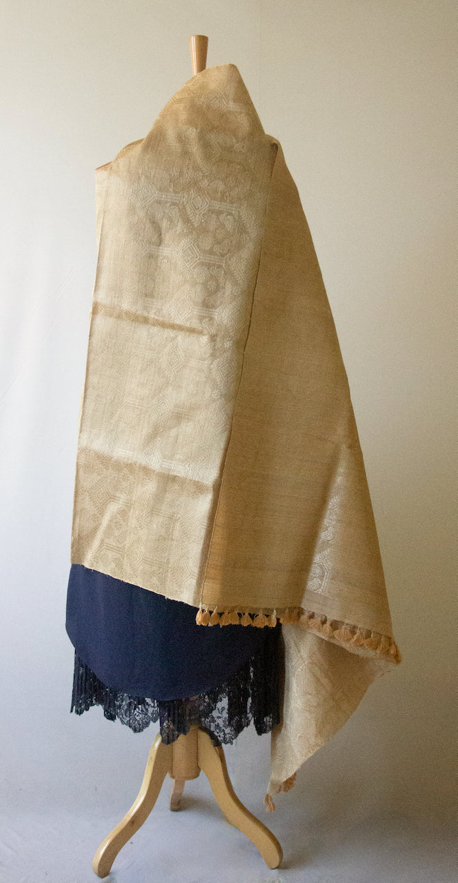 Hand woven authentic Muga Silk Dupatta / Wrap with all over Muga Silk Motifs  from Assam , India