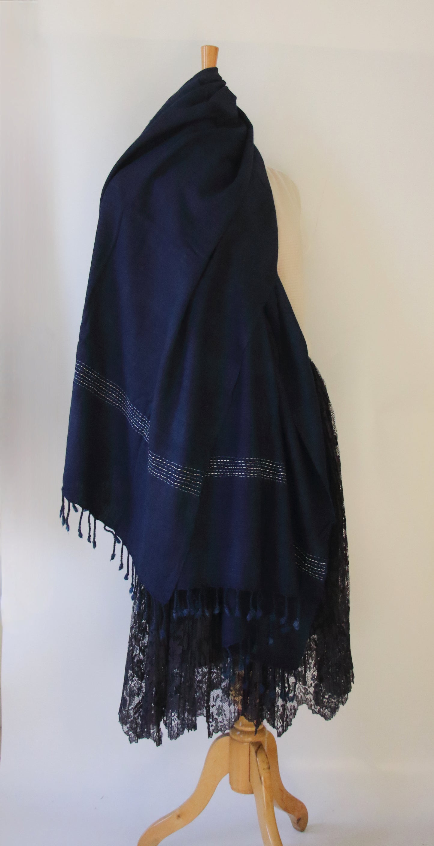 Natural Dyed Indigo Handloom  Eri Silk Throw / Shawl from Assam