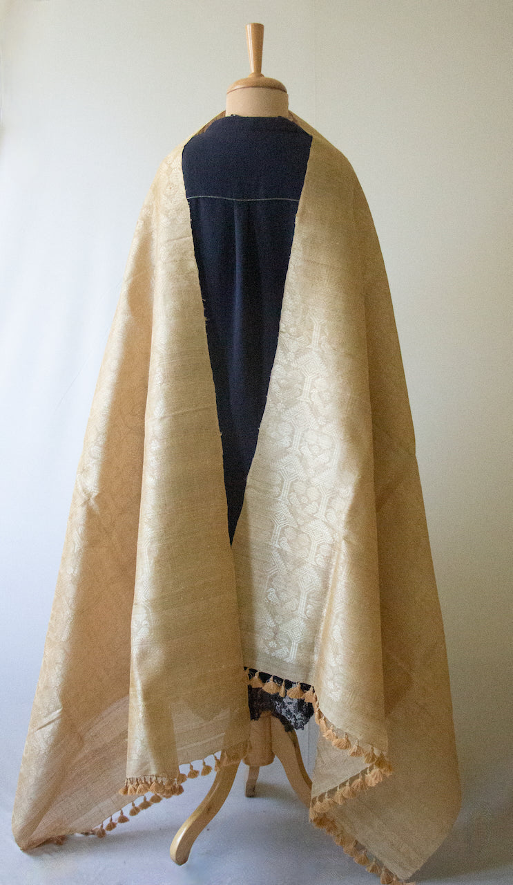 Hand woven authentic Muga Silk Dupatta / Wrap with all over Muga Silk Motifs  from Assam , India