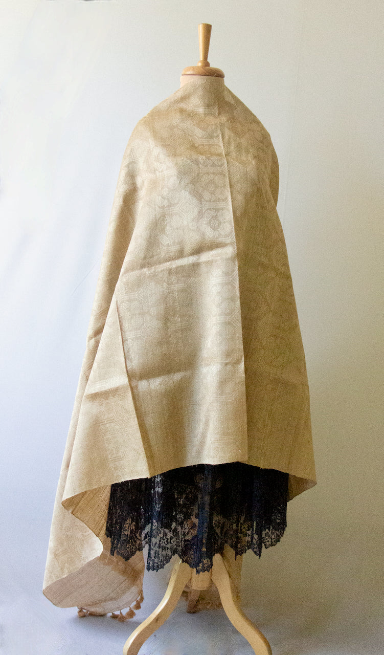 Hand woven authentic Muga Silk Dupatta / Wrap with all over Muga Silk Motifs  from Assam , India