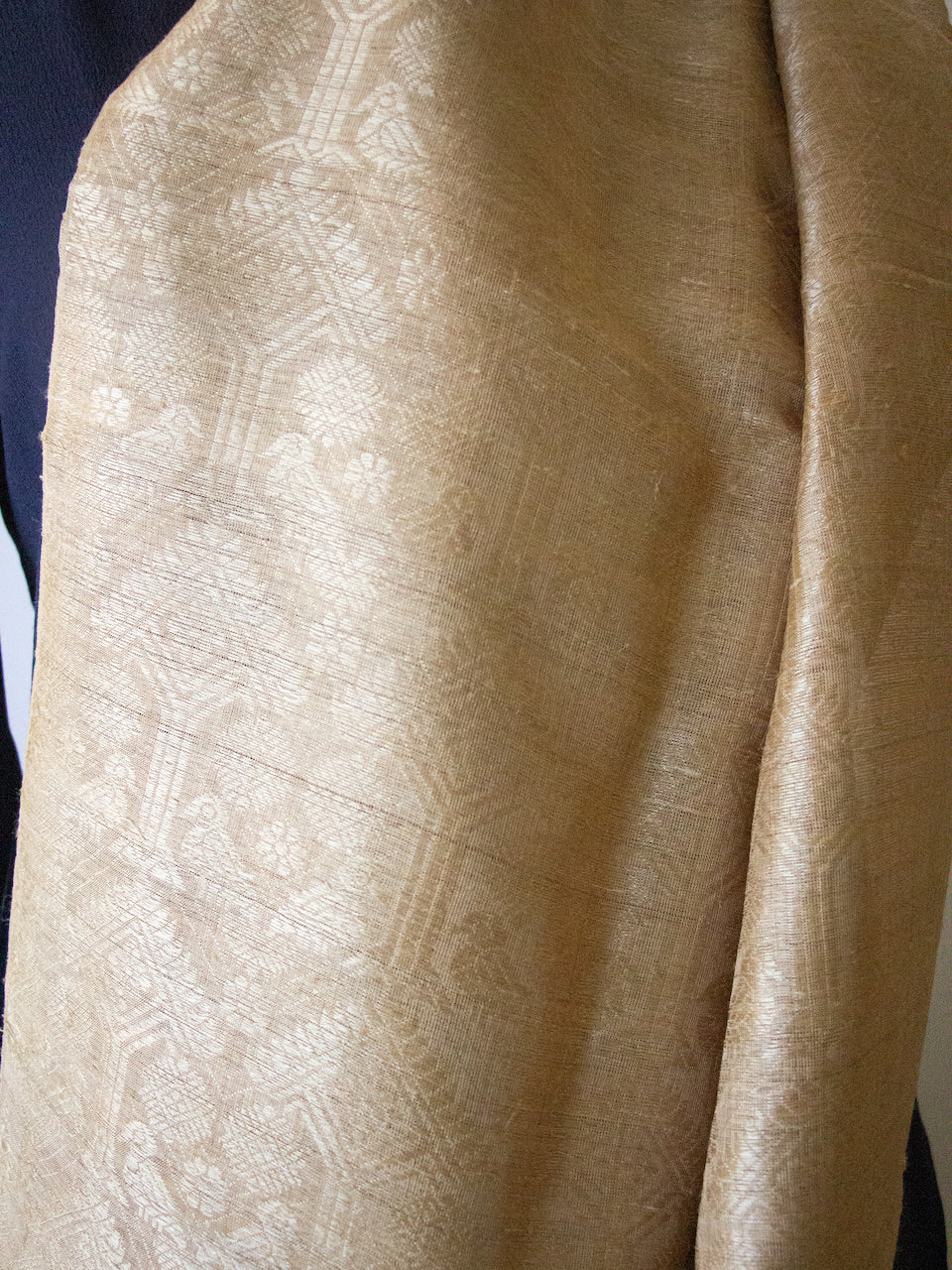 Hand woven authentic Muga Silk Dupatta / Wrap with all over Muga Silk Motifs  from Assam , India