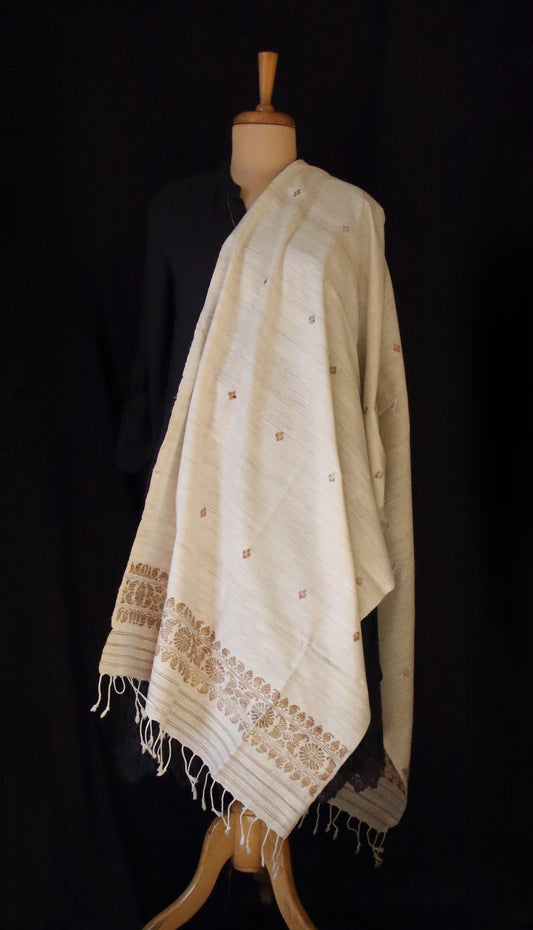 Natural Off White colour Eri Silk Handwoven Scarf / Stole from Assam