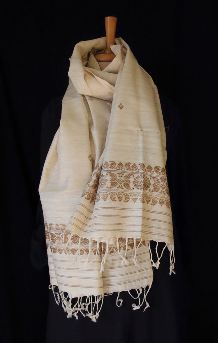 Grey - Traditional Handloom Weave Eri Cotton Stole from Assam