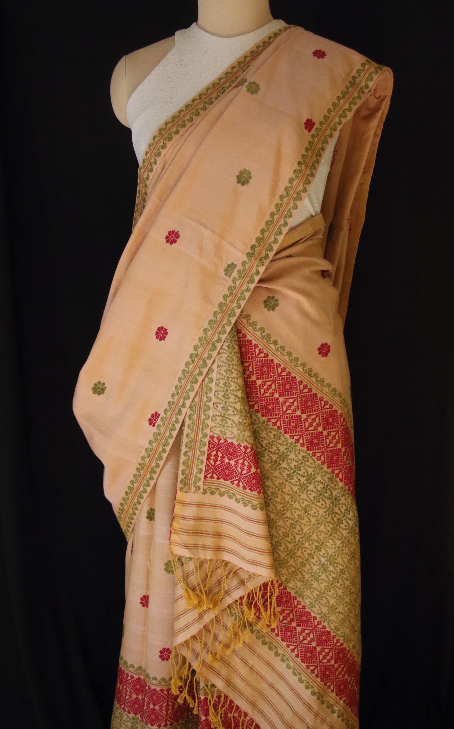 Natural Dyed Cotton Handloom Mekhela Chador Set from Assam