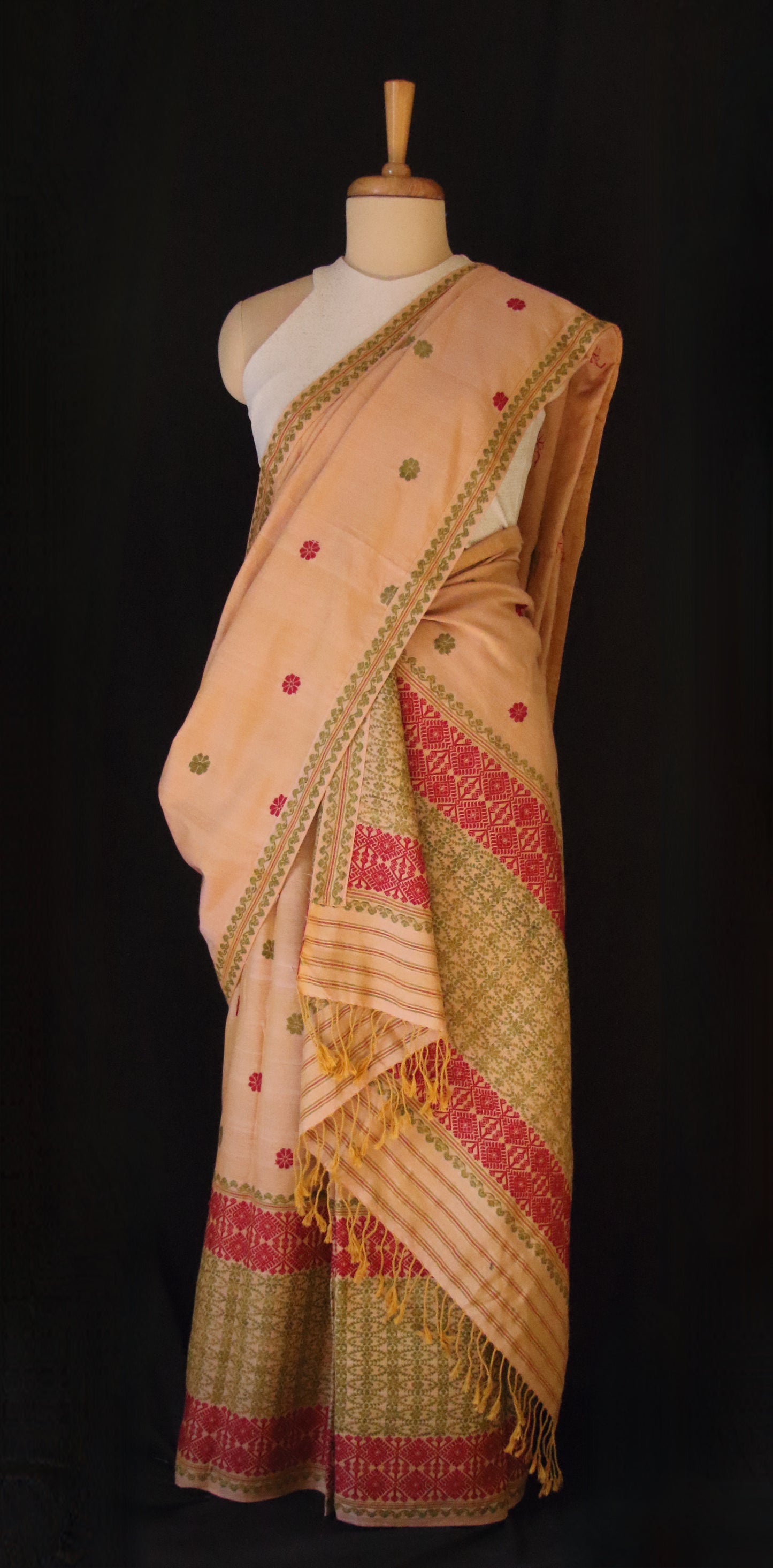 Natural Dyed Cotton Handloom Mekhela Chador Set from Assam