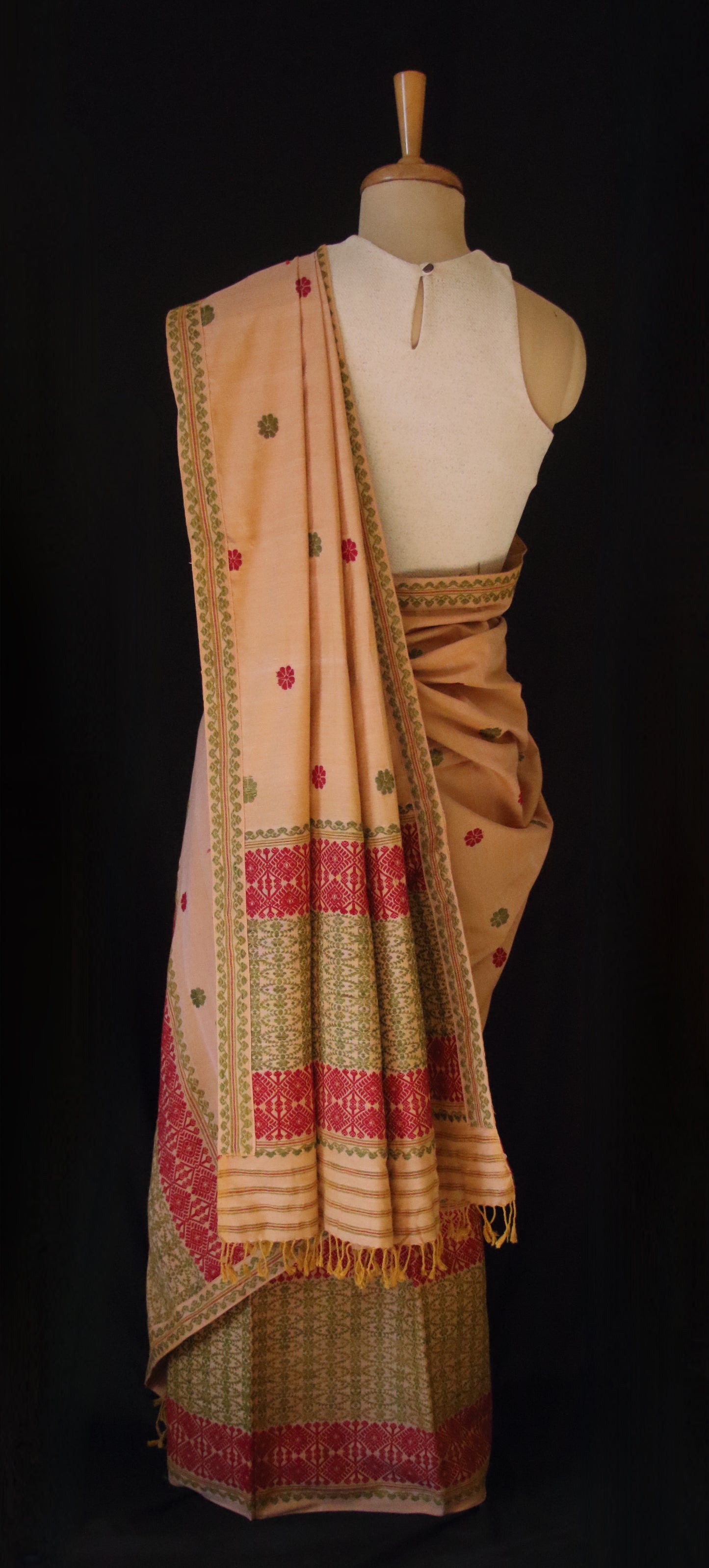 Natural Dyed Cotton Handloom Mekhela Chador Set from Assam