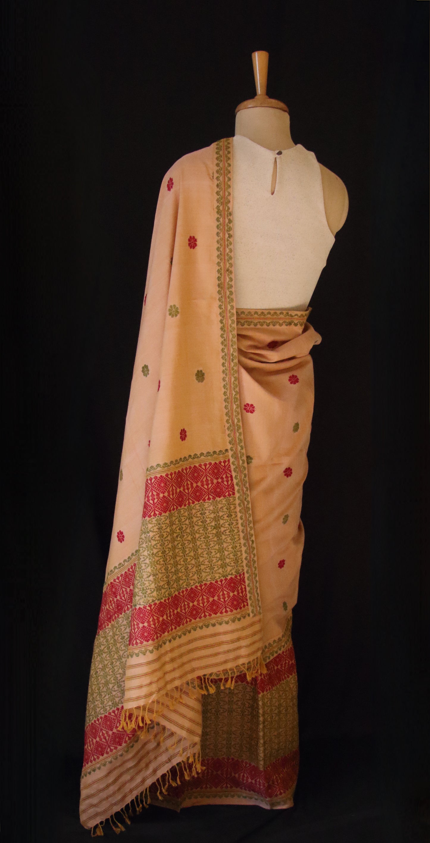 Natural Dyed Cotton Handloom Mekhela Chador Set from Assam