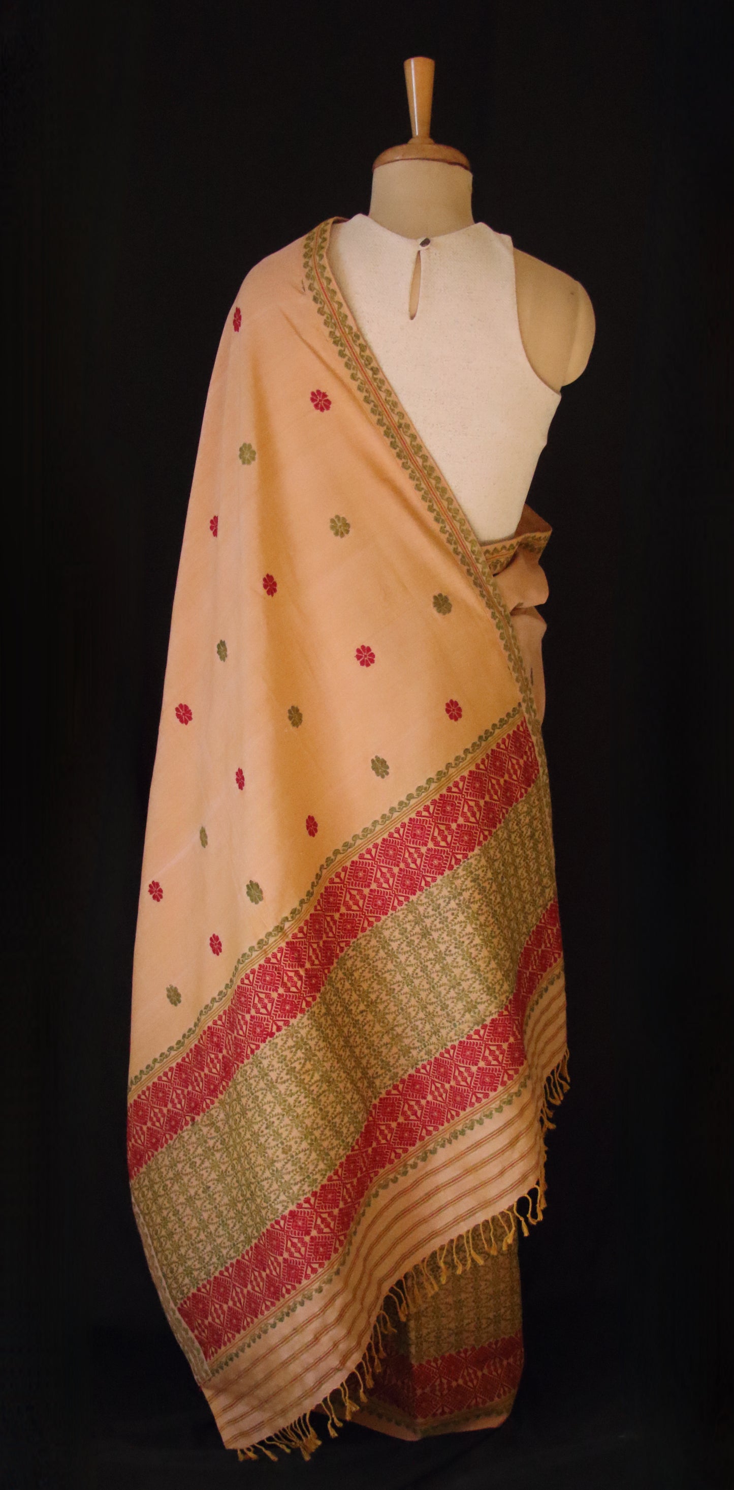 Natural Dyed Cotton Handloom Mekhela Chador Set from Assam