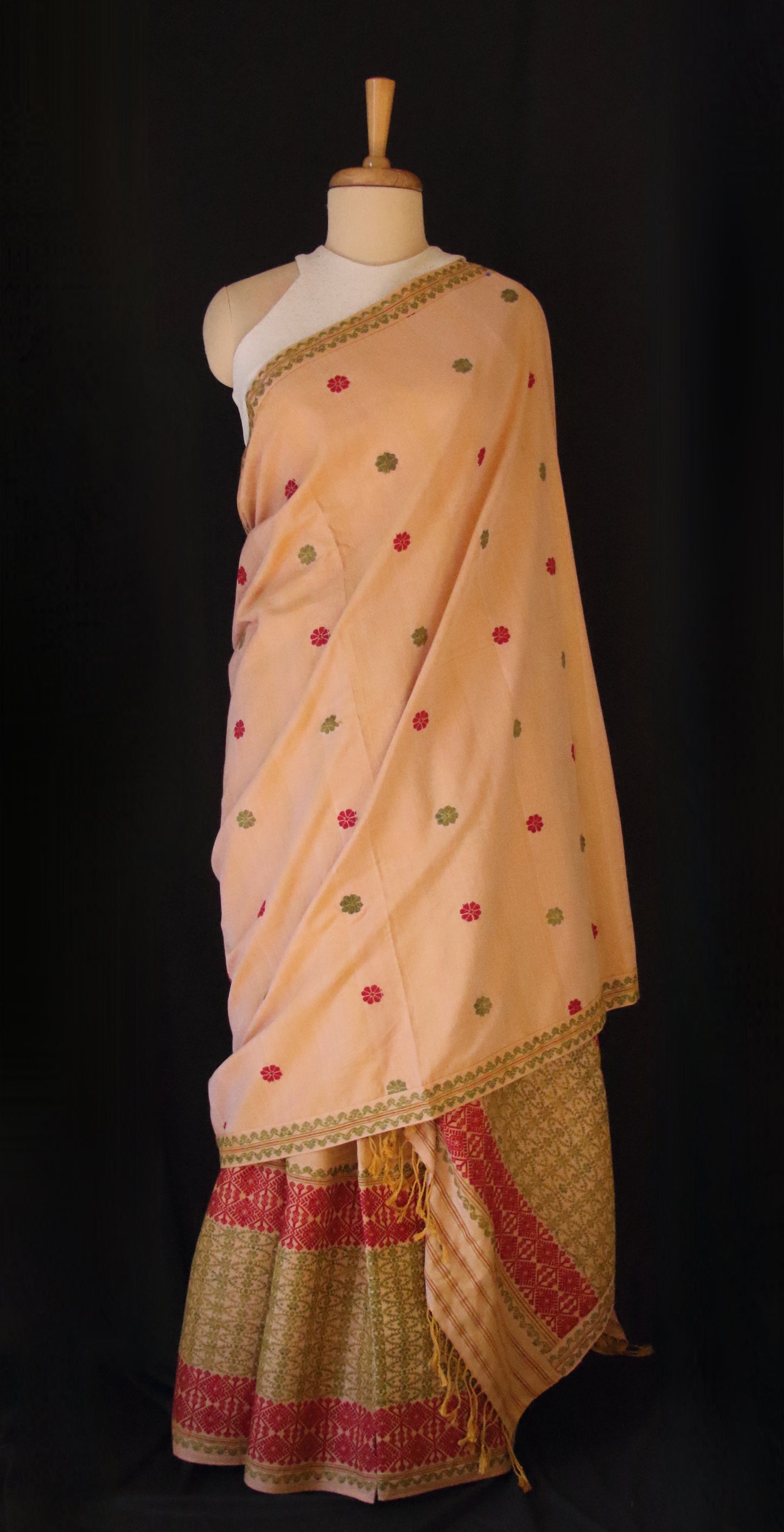 Natural Dyed Cotton Handloom Mekhela Chador Set from Assam
