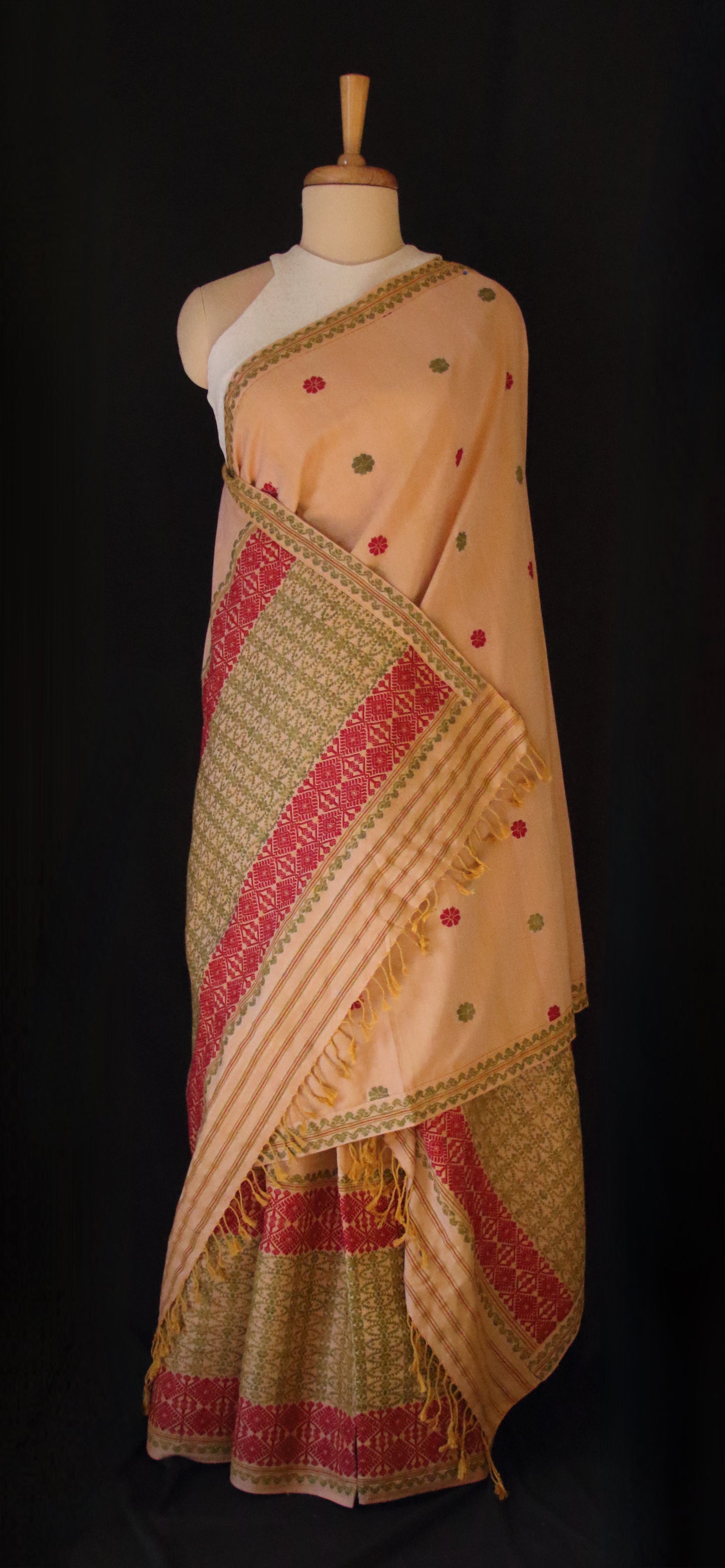 Natural Dyed Cotton Handloom Mekhela Chador Set from Assam