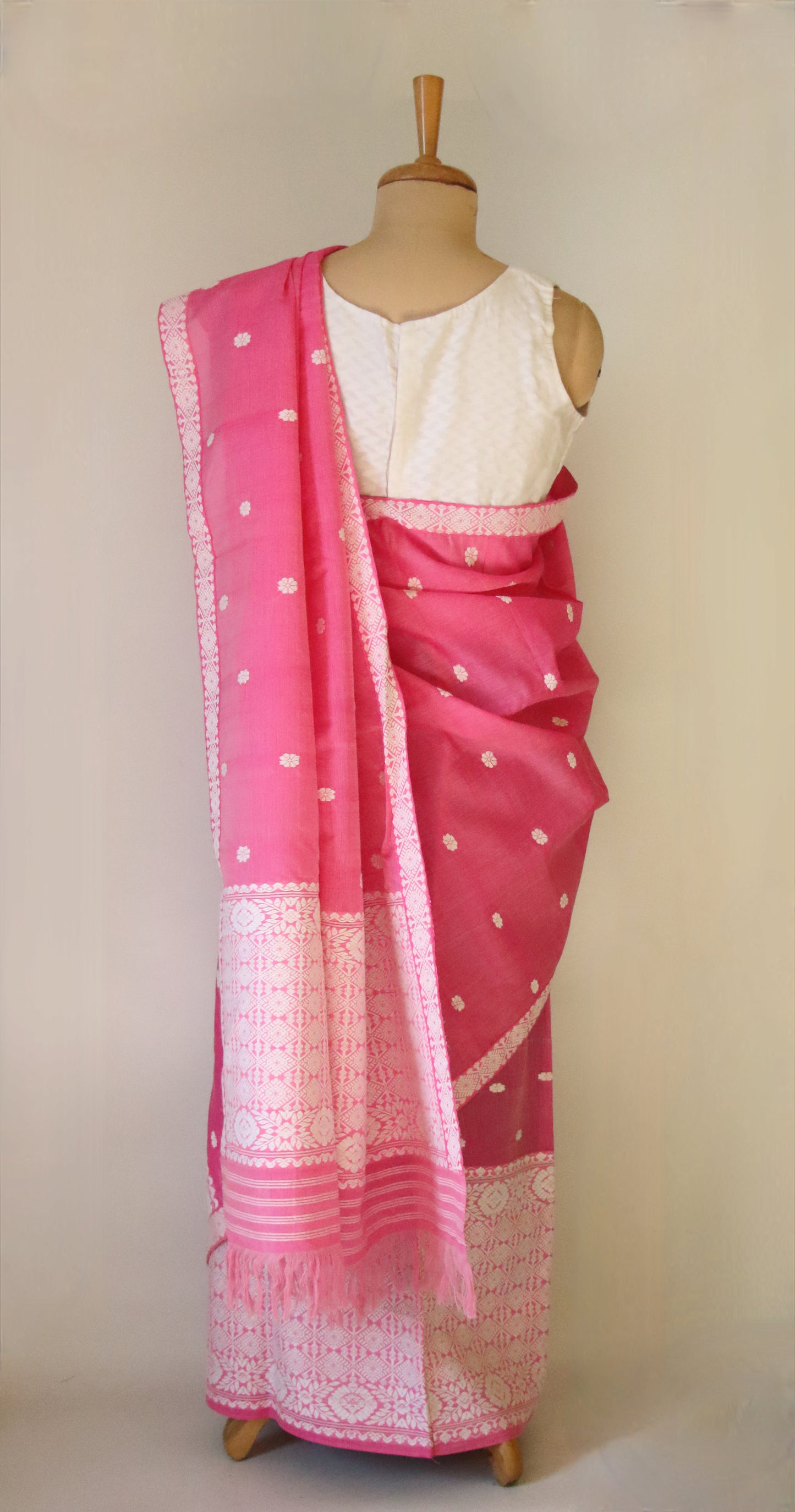 Pink Cotton Silk Handloom Mekhela Chador Set from Assam