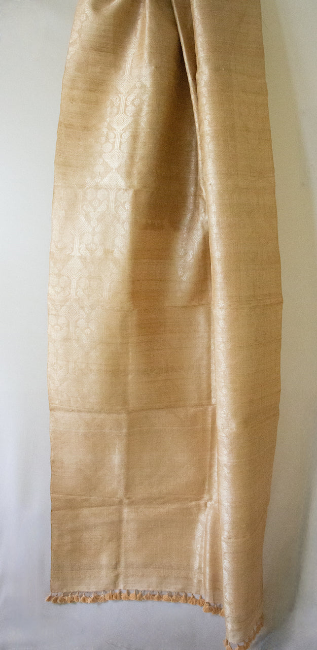 Hand woven authentic Muga Silk Dupatta / Wrap with all over Muga Silk Motifs  from Assam , India