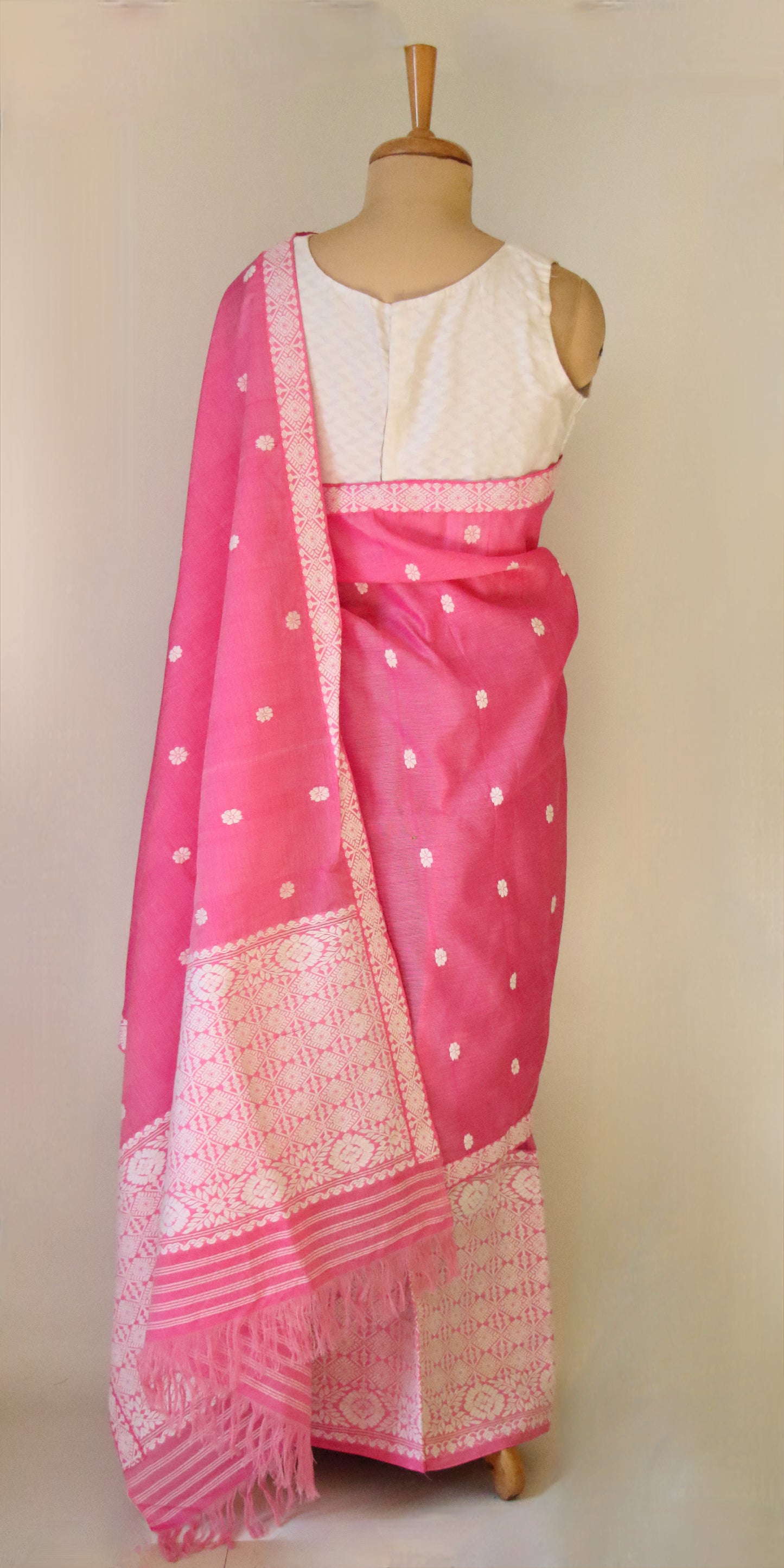 Pink Cotton Silk Handloom Mekhela Chador Set from Assam