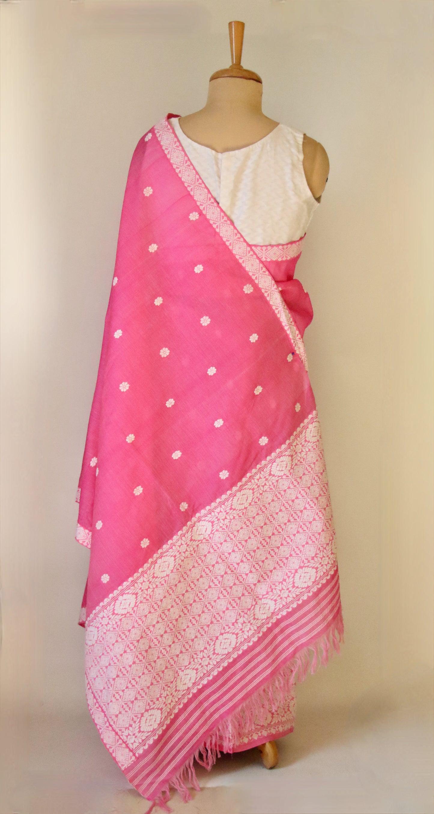 Pink Cotton Silk Handloom Mekhela Chador Set from Assam