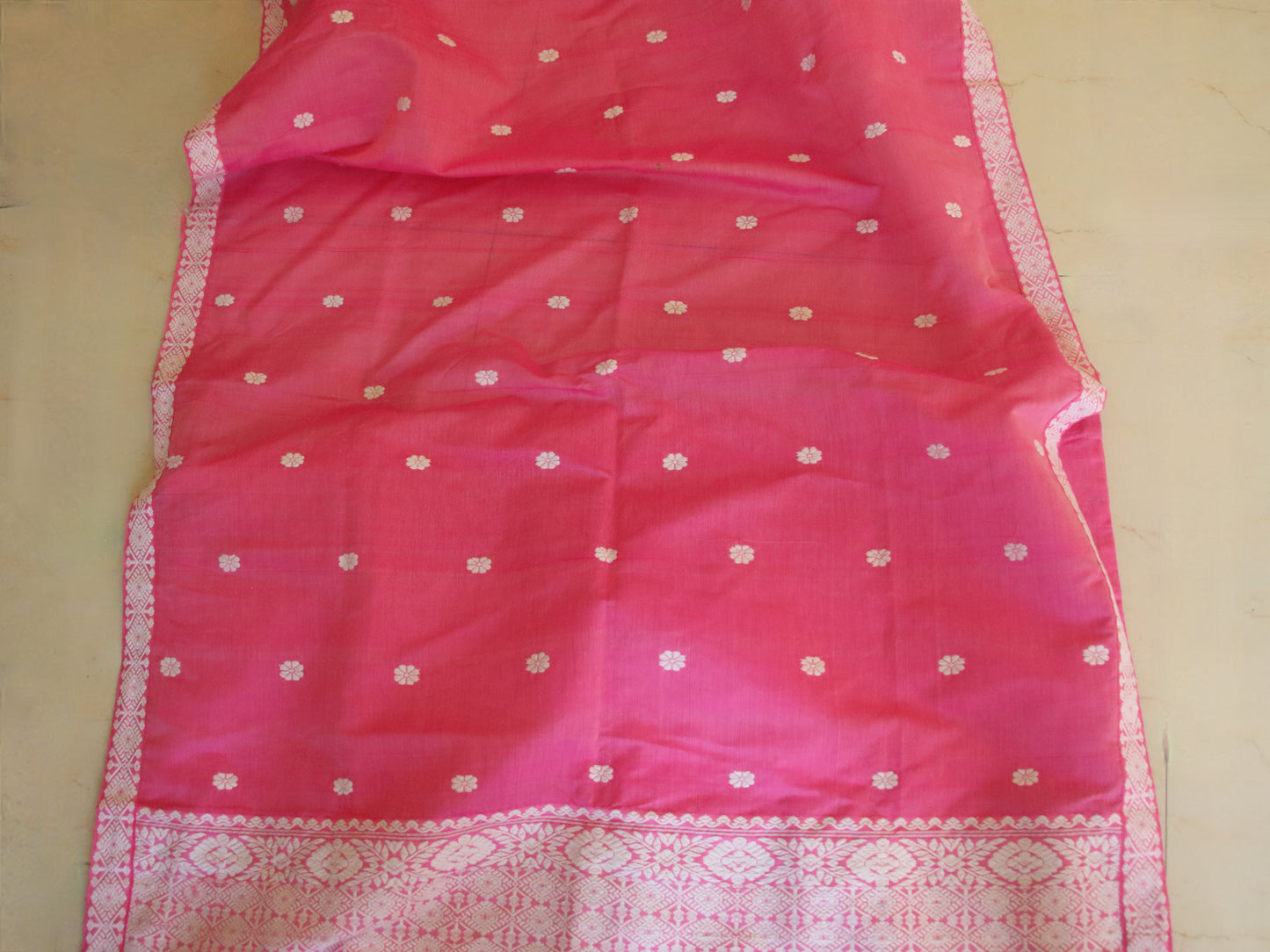 Pink Cotton Silk Handloom Mekhela Chador Set from Assam