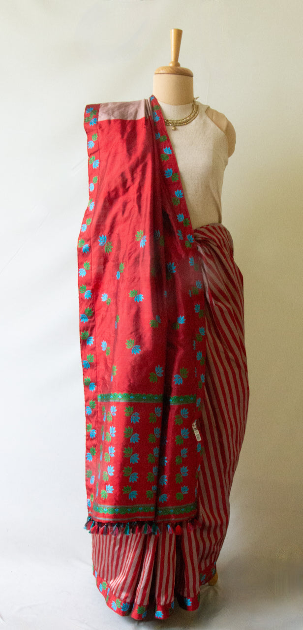 Maroon Handloom Mulberry Silk Saree from Assam