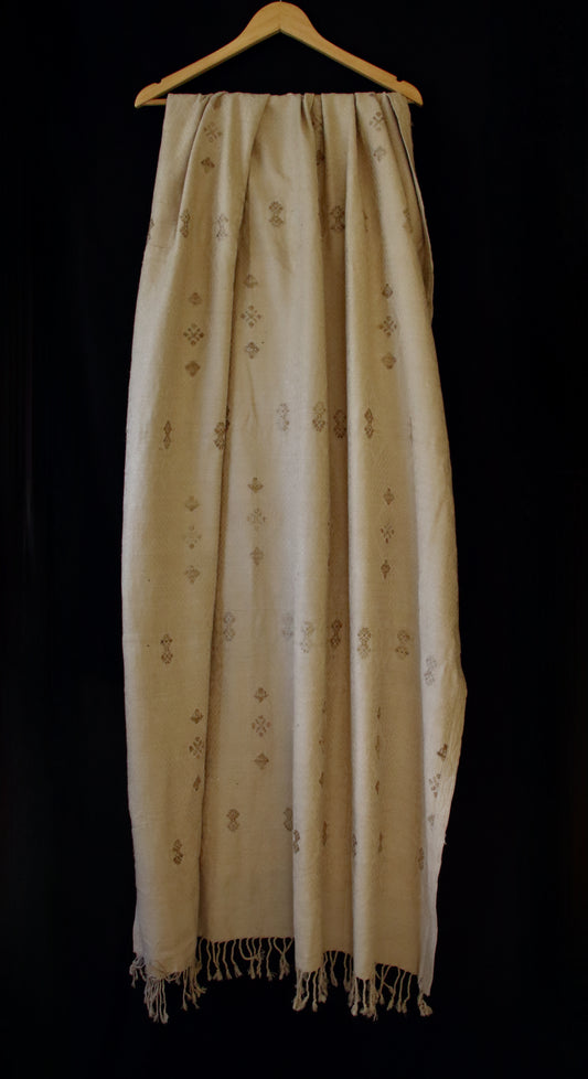 Natural Beige Colour all over patterned Eri Silk Throw / Shawl from Assam