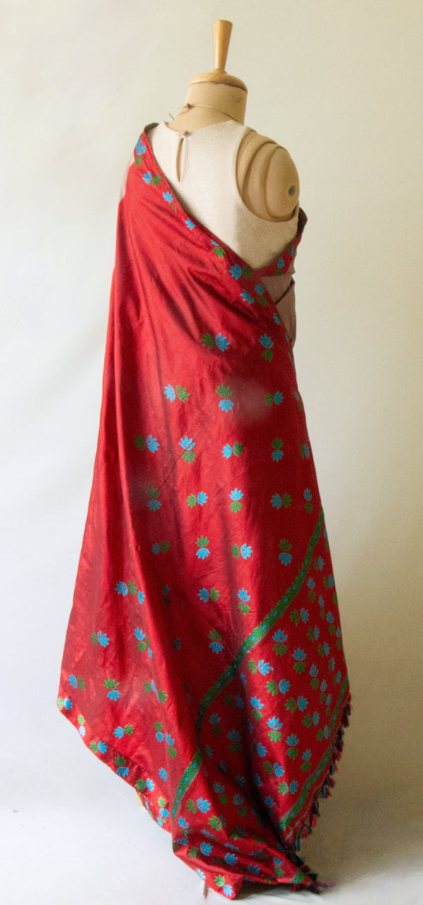 Maroon Handloom Mulberry Silk Saree from Assam