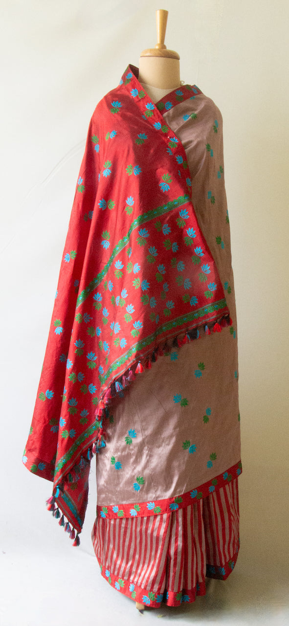 Maroon Handloom Mulberry Silk Saree from Assam