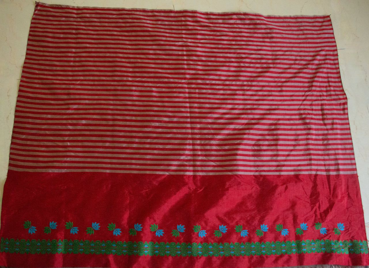 Maroon Handloom Mulberry Silk Saree from Assam