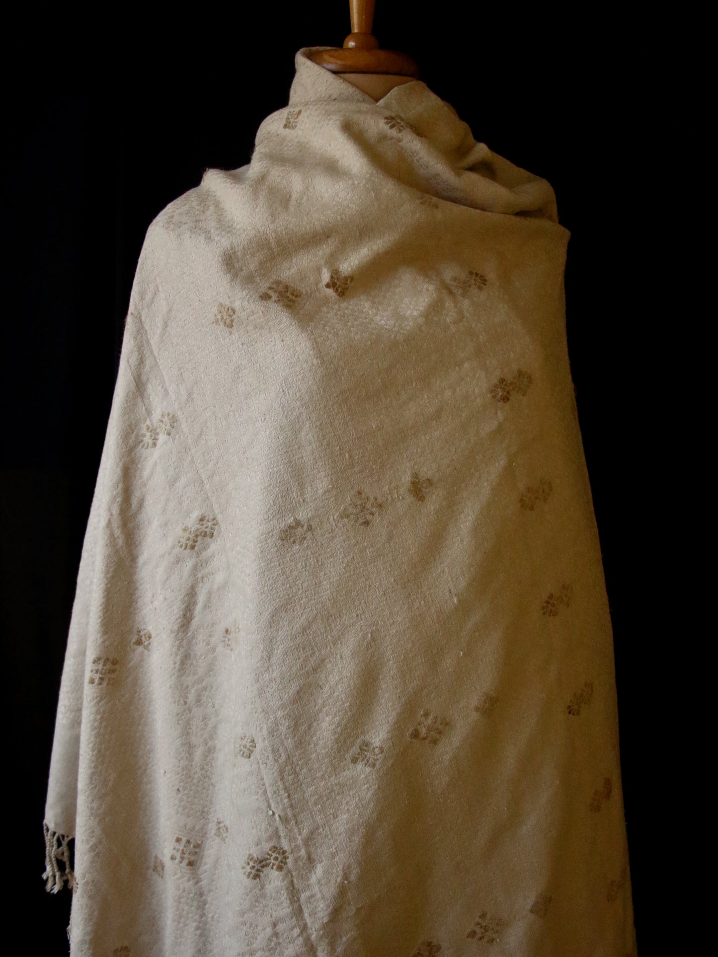 Natural Beige Colour all over patterned Eri Silk Throw / Shawl from Assam