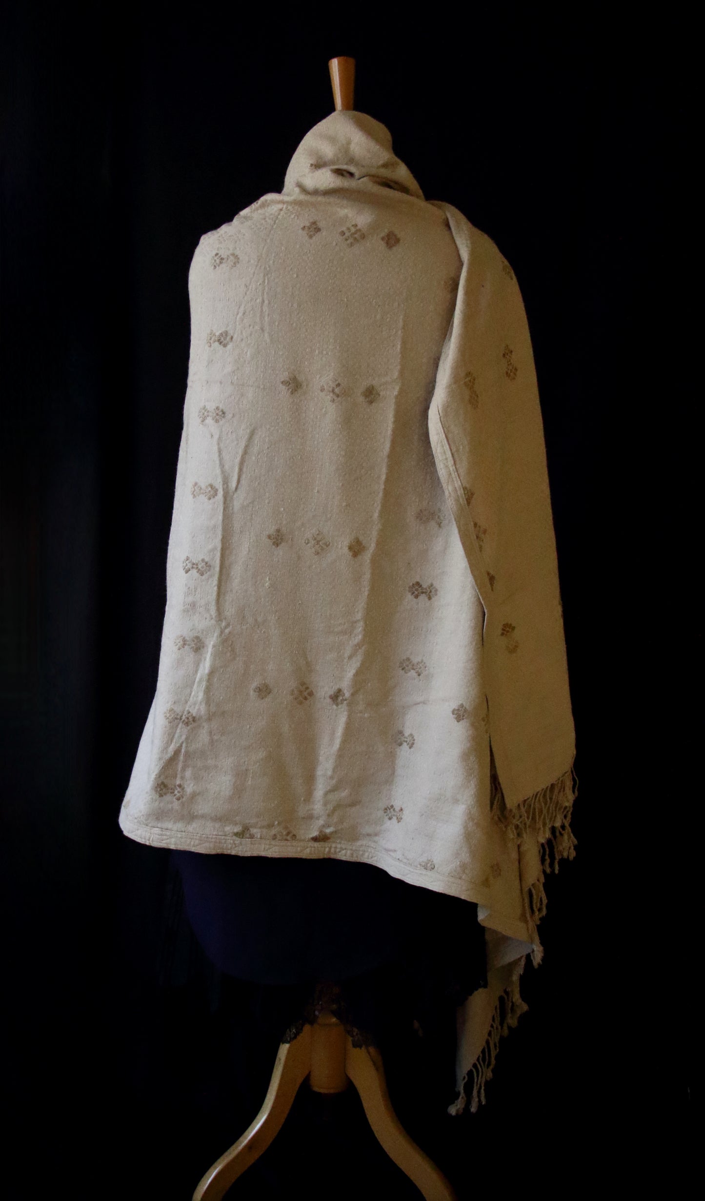 Natural Beige Colour all over patterned Eri Silk Throw / Shawl from Assam