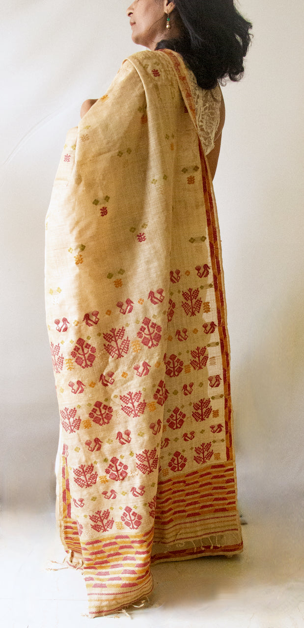 Muga Silk Saree with natural dyed Eri Silk  motifs from Assam