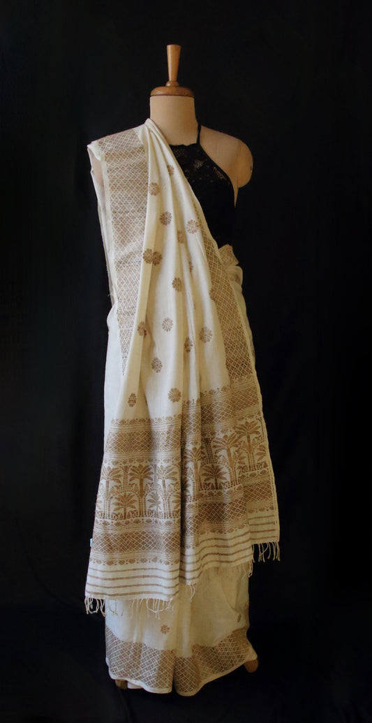 Eri Silk Saree in Natural Off White colour from Assam