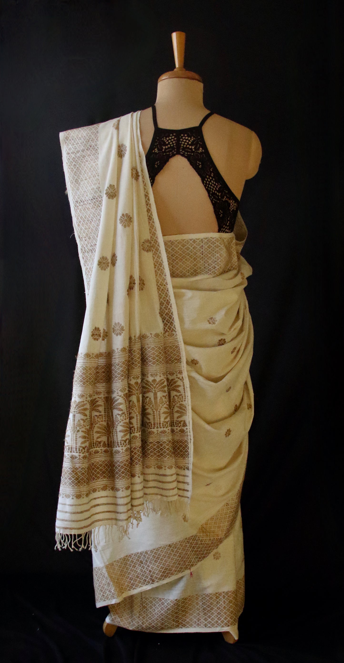 Eri Silk Saree in Natural Off White colour from Assam