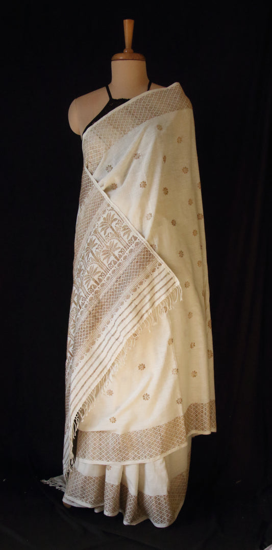 Eri Silk Saree in Natural Off White colour from Assam