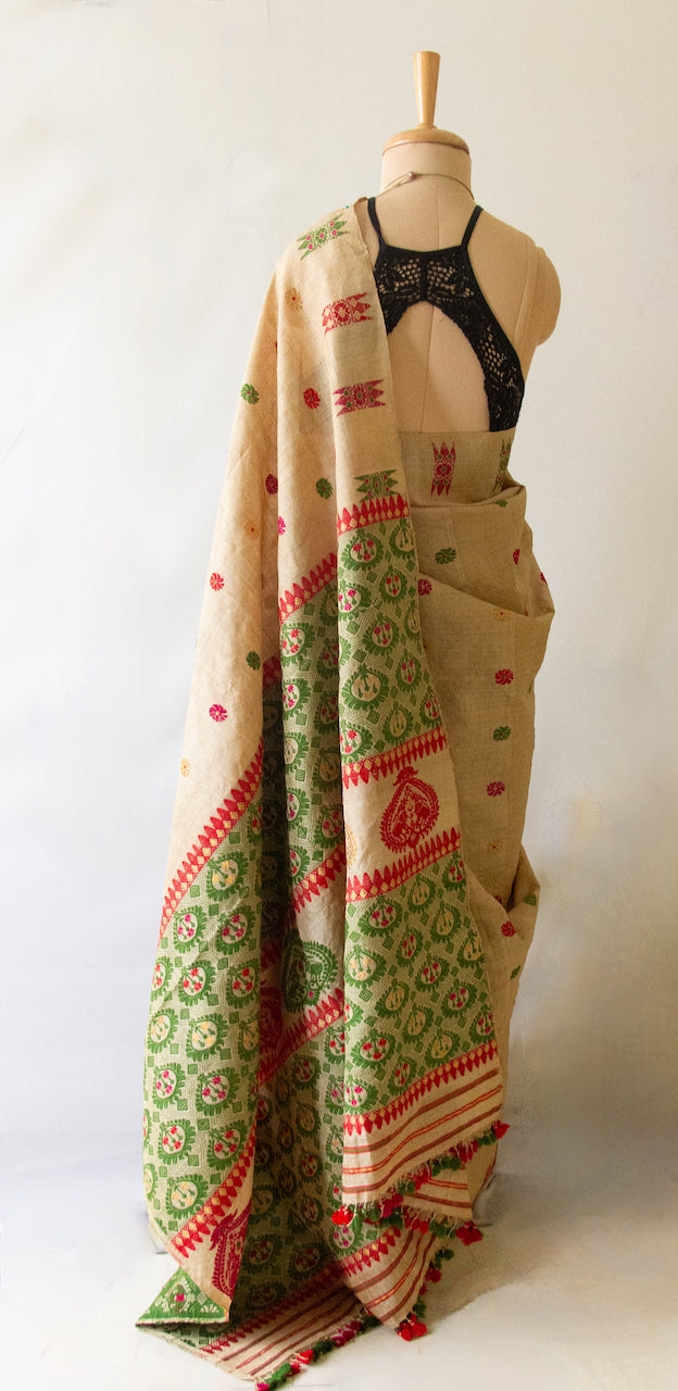 Handloom Classic Traditional Design Muga Silk Saree from Assam