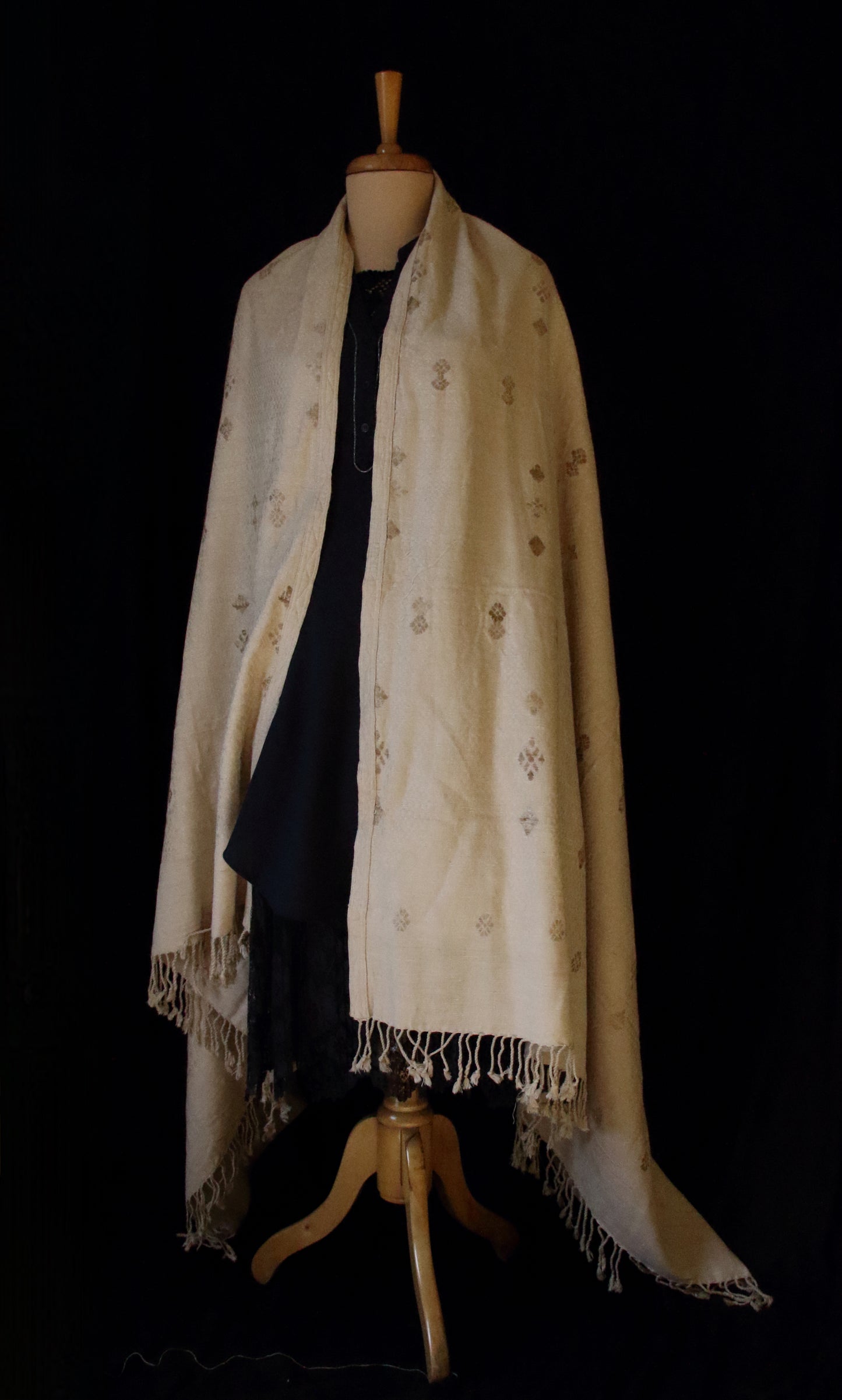 Natural Beige Colour all over patterned Eri Silk Throw / Shawl from Assam