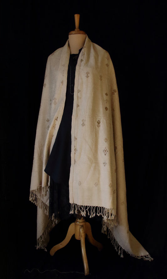 Natural Beige Colour all over patterned Eri Silk Throw / Shawl from Assam