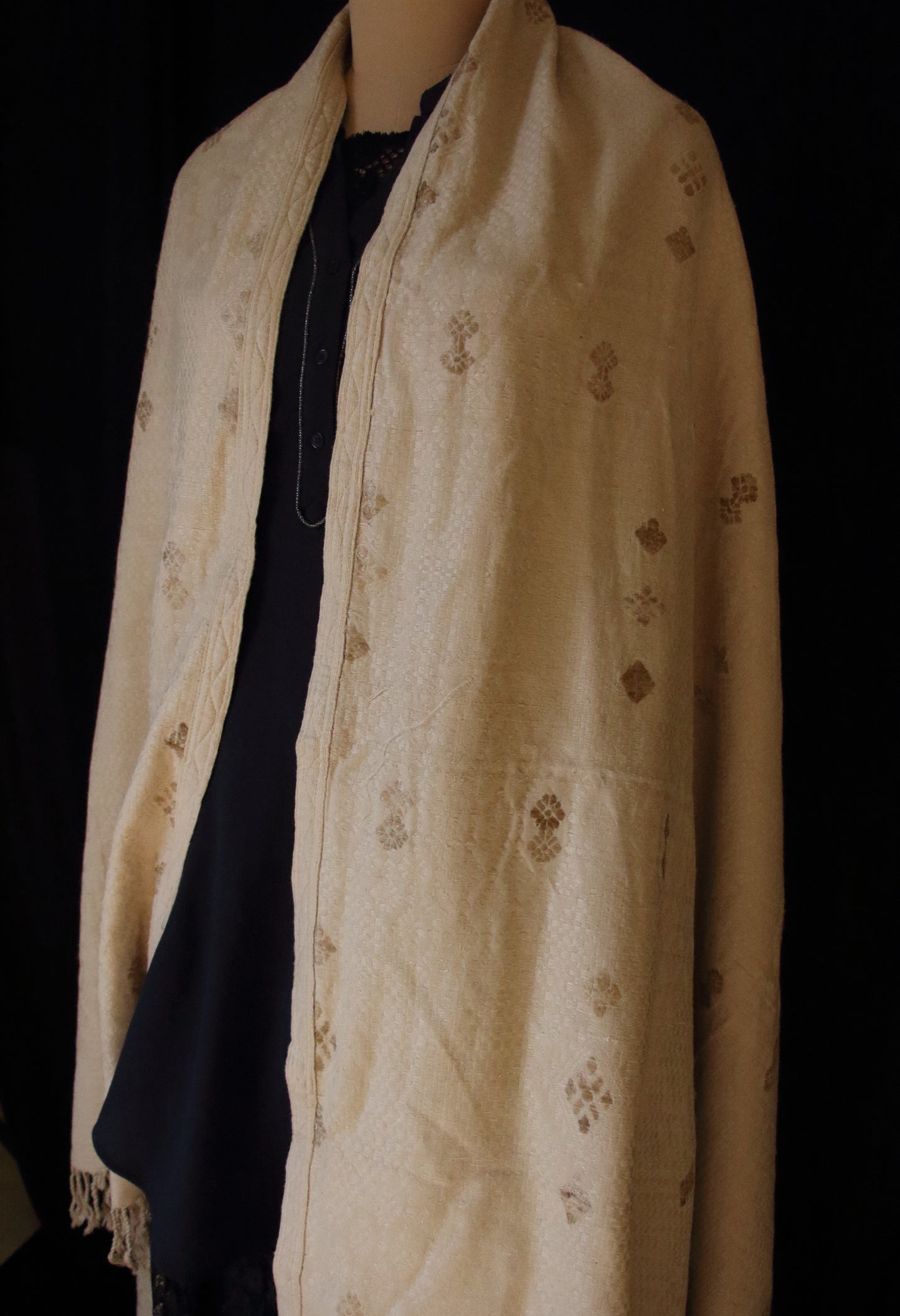 Natural Beige Colour all over patterned Eri Silk Throw / Shawl from Assam