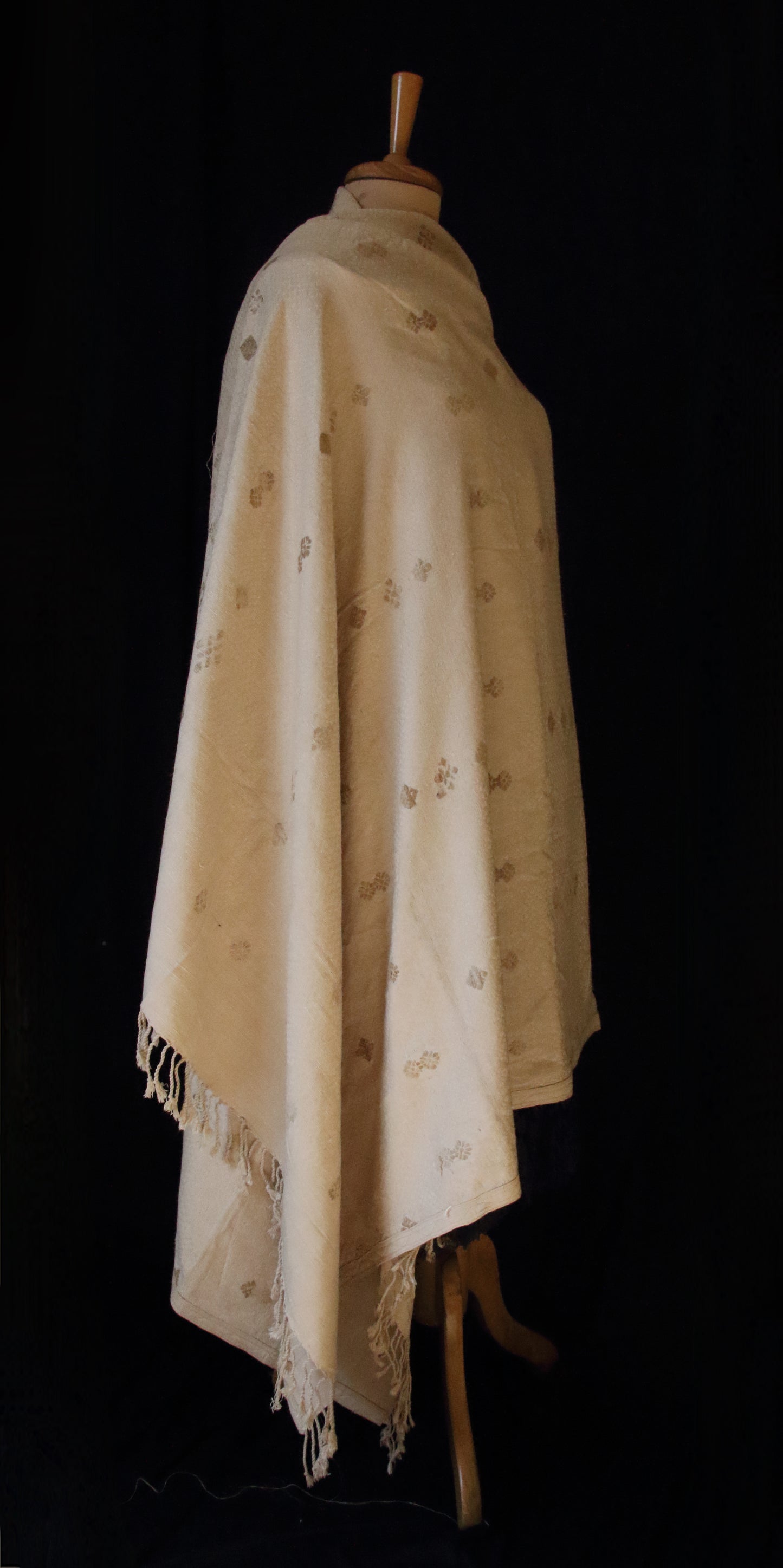 Natural Beige Colour all over patterned Eri Silk Throw / Shawl from Assam