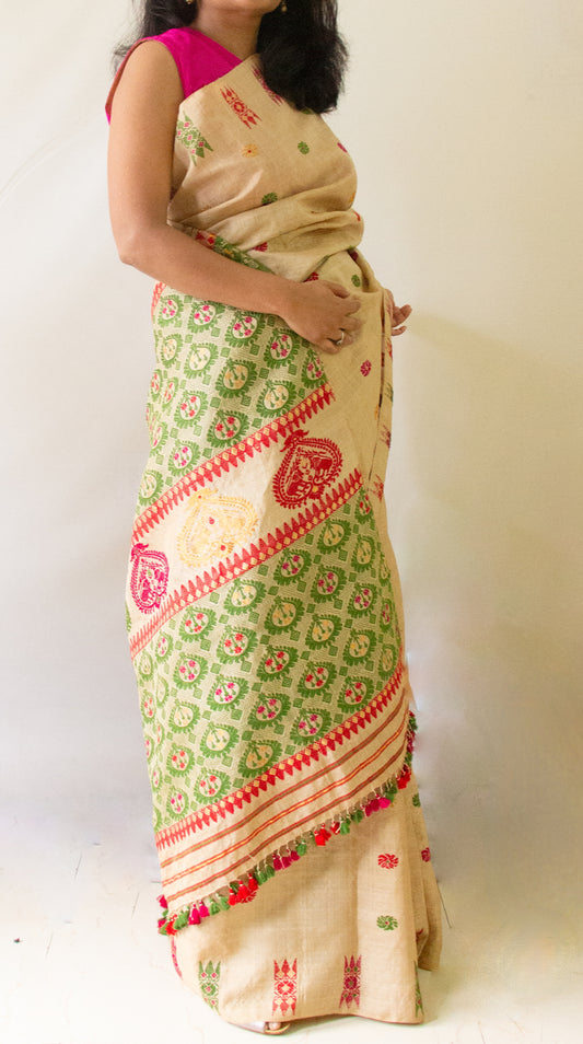 Handloom Classic Traditional Design Muga Silk Saree from Assam