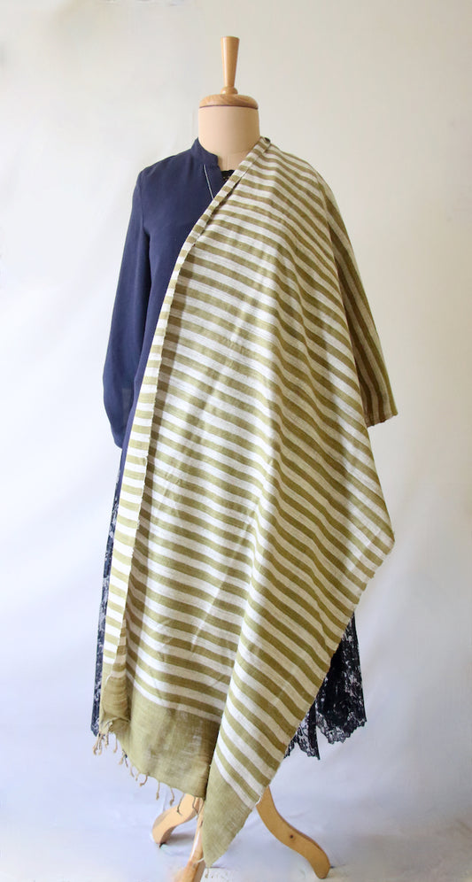 Green Stripe Natural Dyed Eri Silk Small Size Shawl from Assam