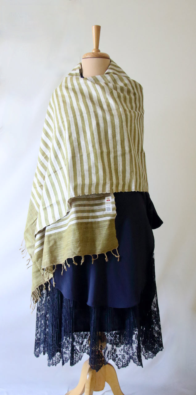 Green Stripe Natural Dyed Eri Silk Small Size Shawl from Assam