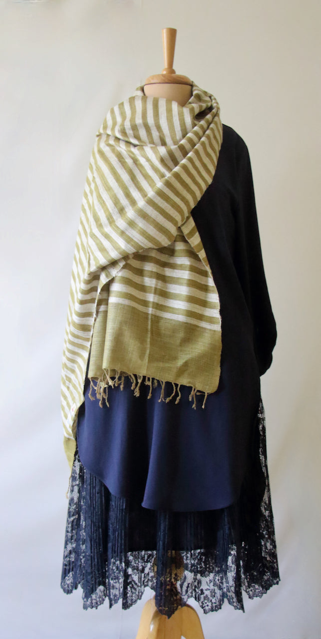 Green Stripe Natural Dyed Eri Silk Small Size Shawl from Assam