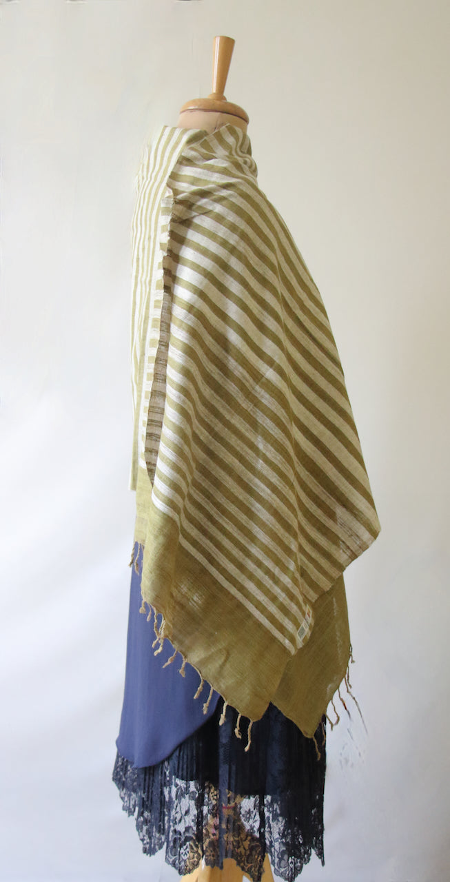 Green Stripe Natural Dyed Eri Silk Small Size Shawl from Assam