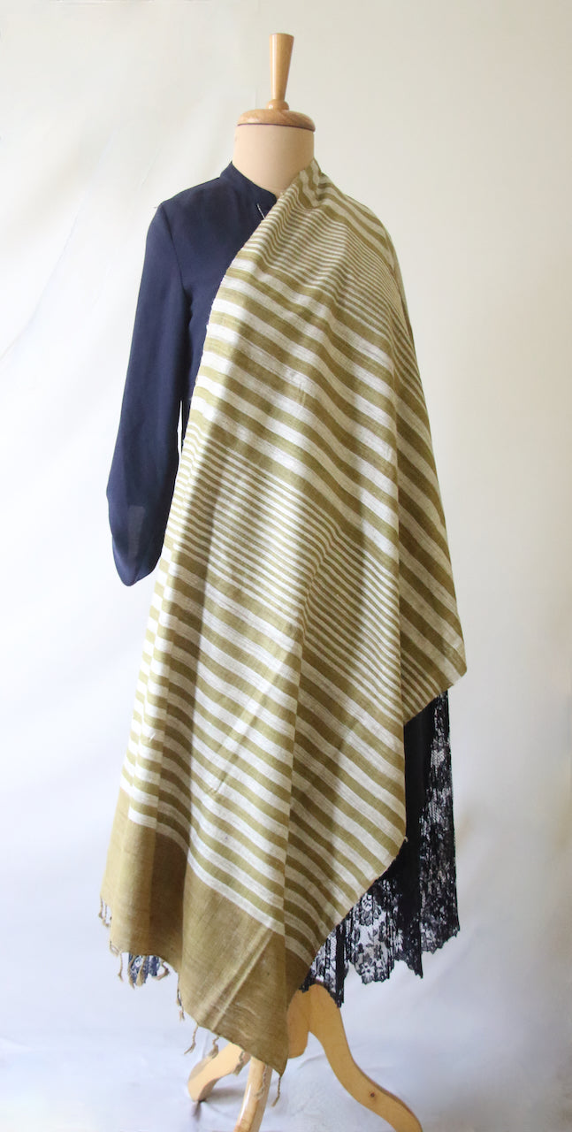 Green Stripe Natural Dyed Eri Silk Small Size Shawl from Assam