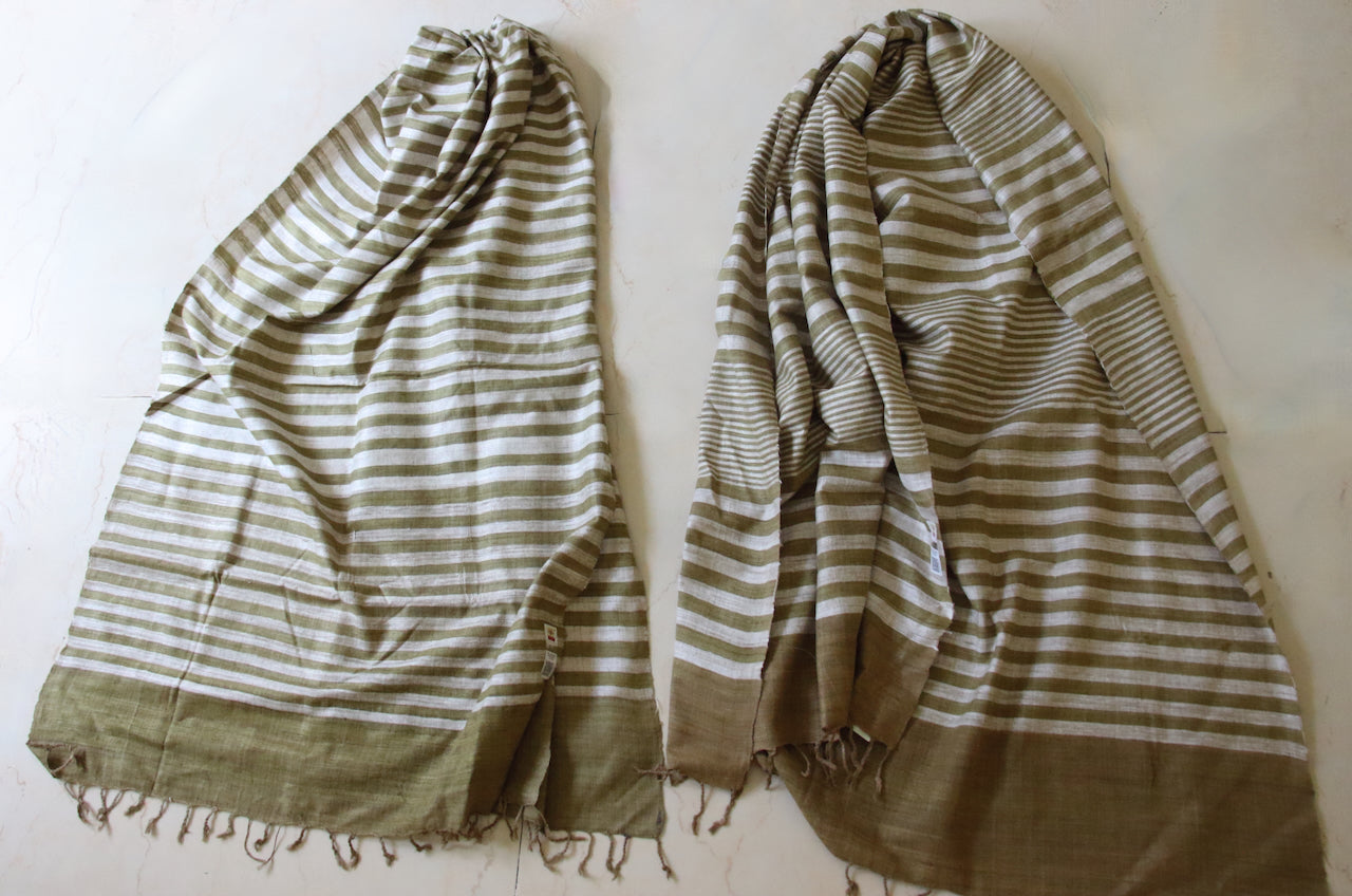 Green Stripe Natural Dyed Eri Silk Small Size Shawl from Assam