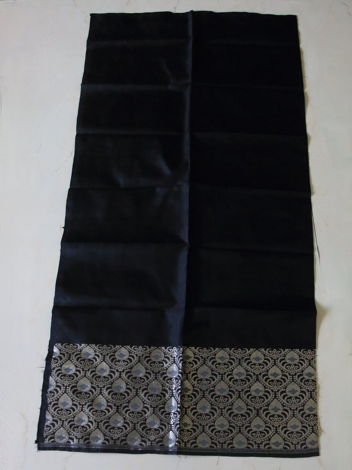 Black Handloom Mulberry Silk Mekhla Chador Set from Assam