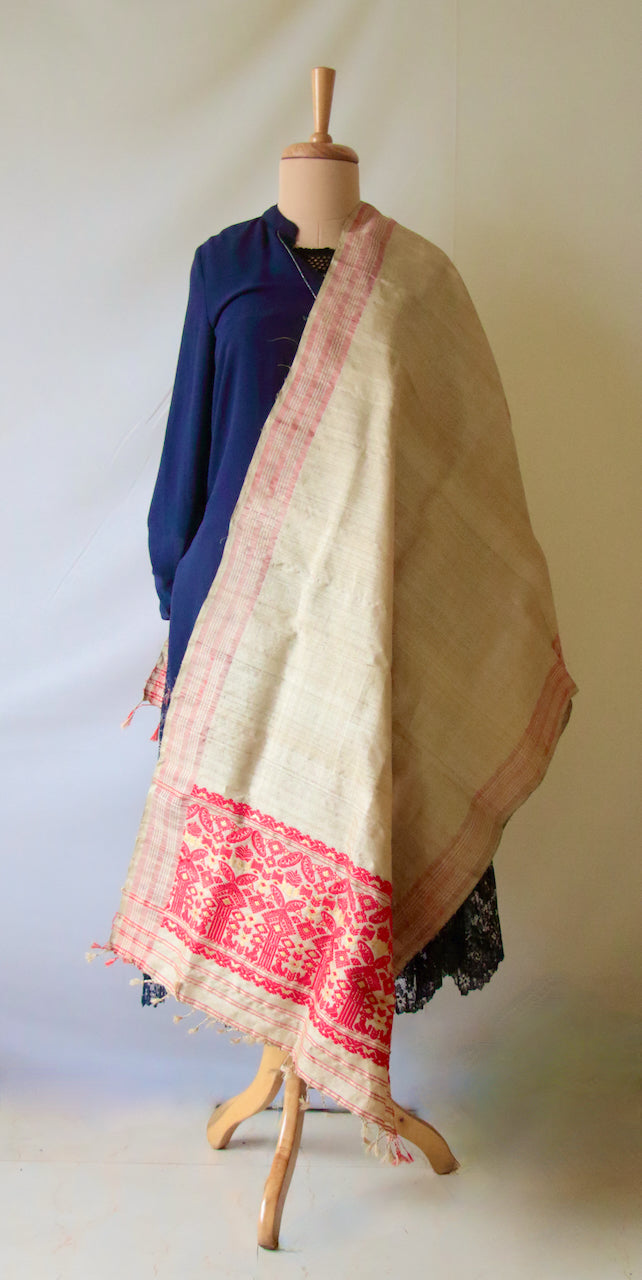 On sale Yellow pink handloom cotton Assam stole