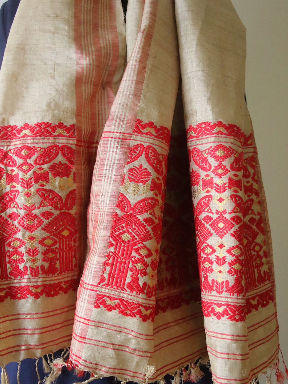 Handloom Traditional Muga Silk Shawl / Gamucha from Assam