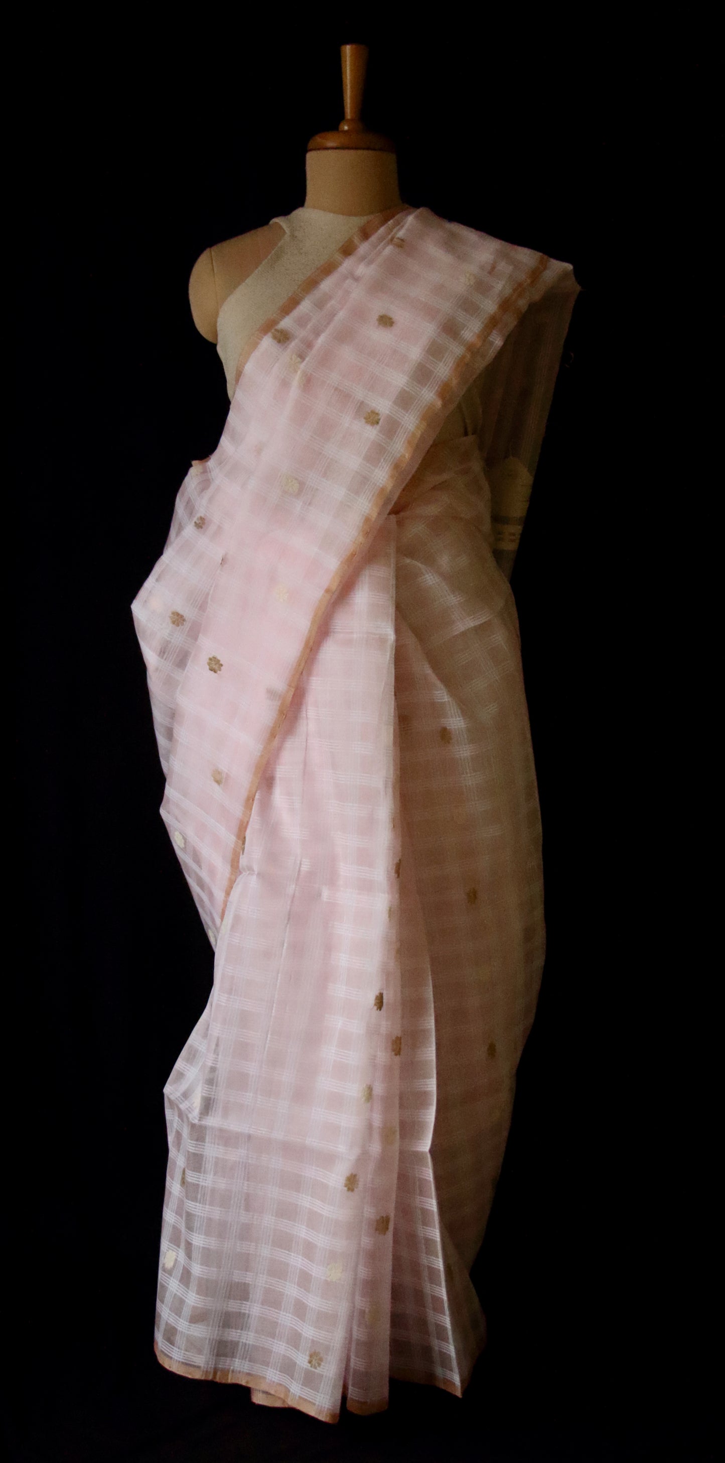 Handloom Organza Saree with chequered effect from Assam