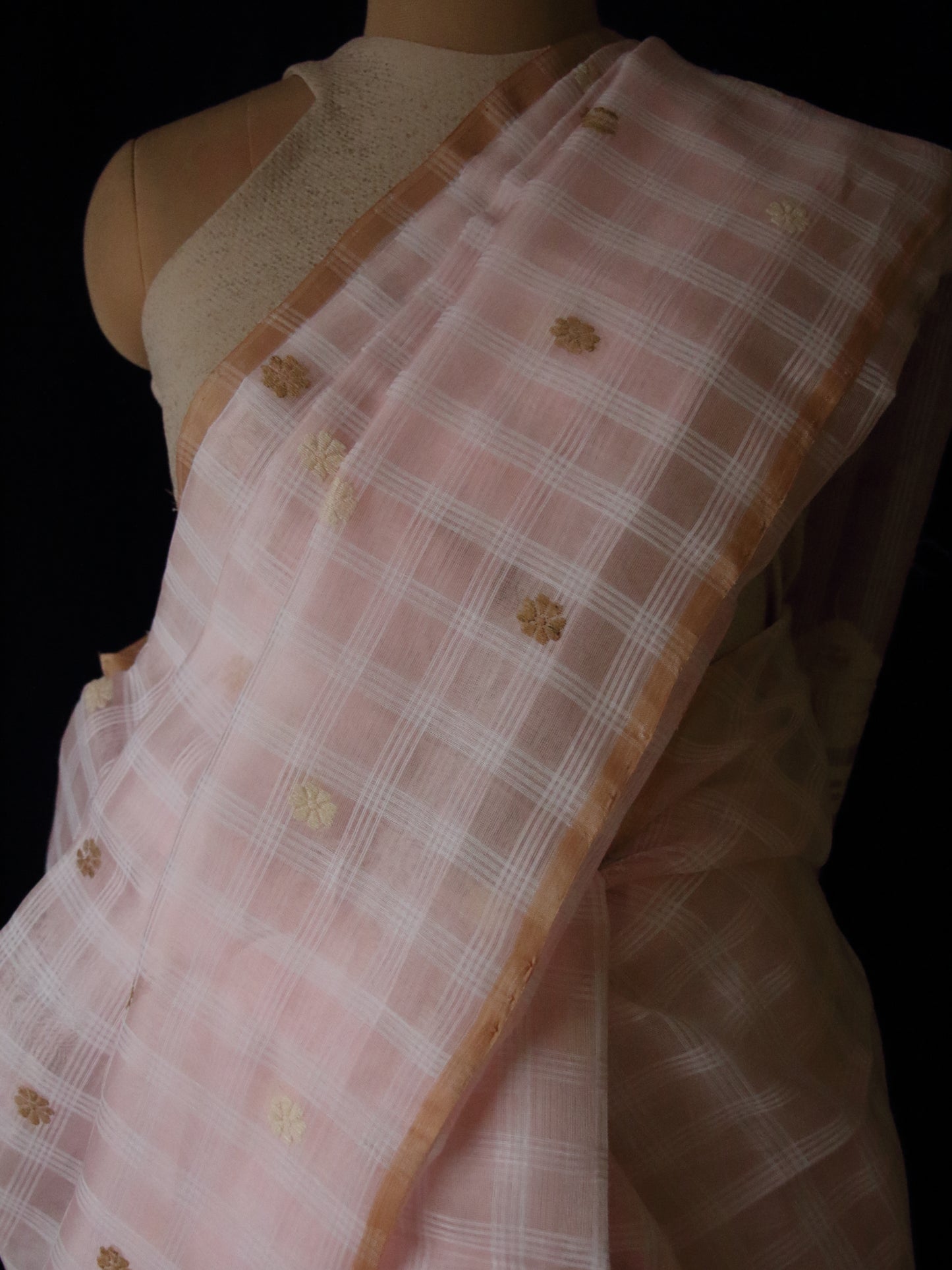 Handloom Organza Saree with chequered effect from Assam
