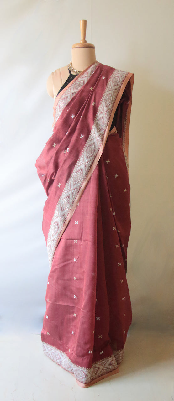 Maroon Natural Dyed  Handloom Silk Organza Saree from Assam