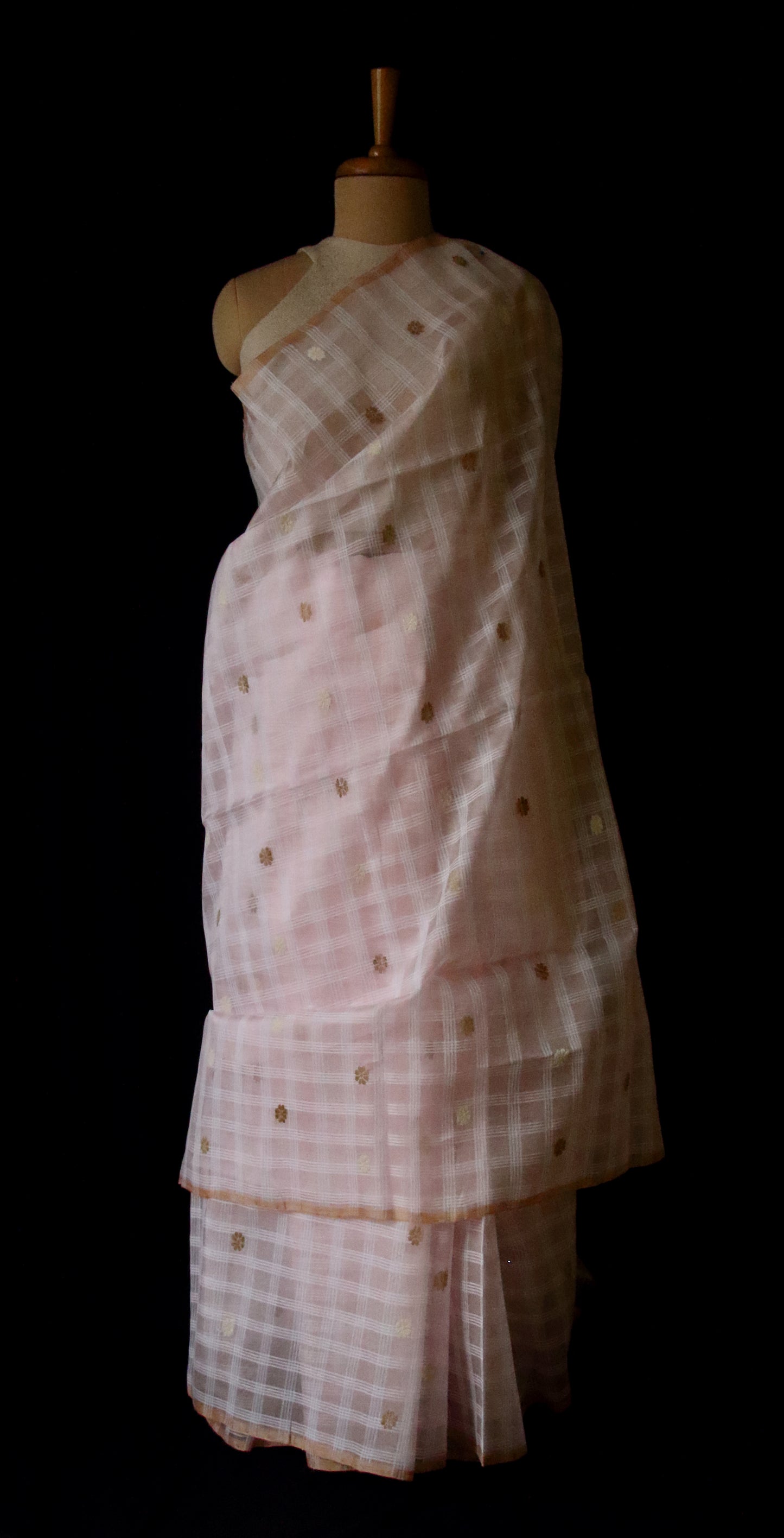 Handloom Organza Saree with chequered effect from Assam