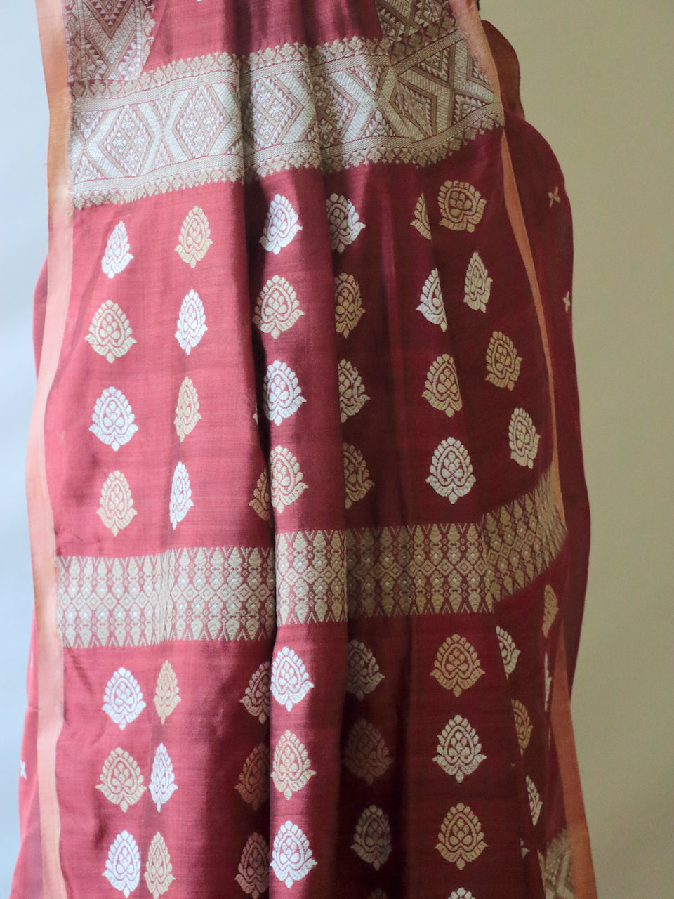 Maroon Natural Dyed  Handloom Silk Organza Saree from Assam